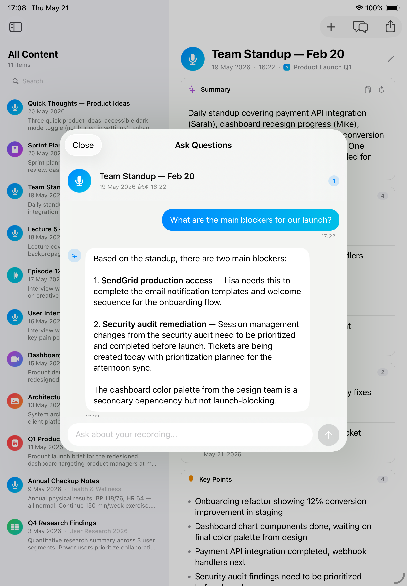 Inscribe iPad Ask Questions chat