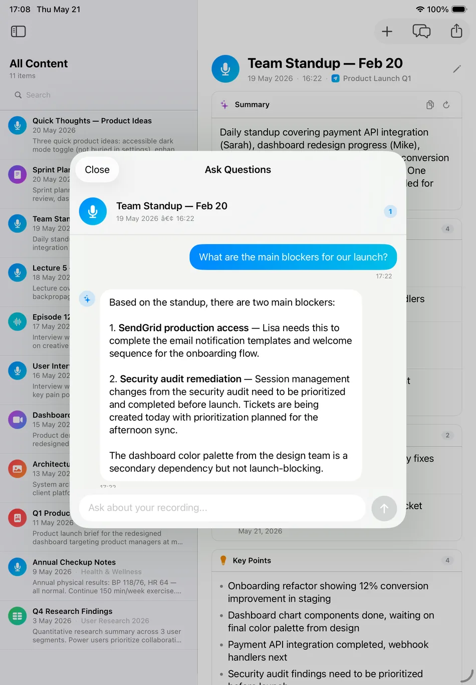 Inscribe iPad Ask Questions chat