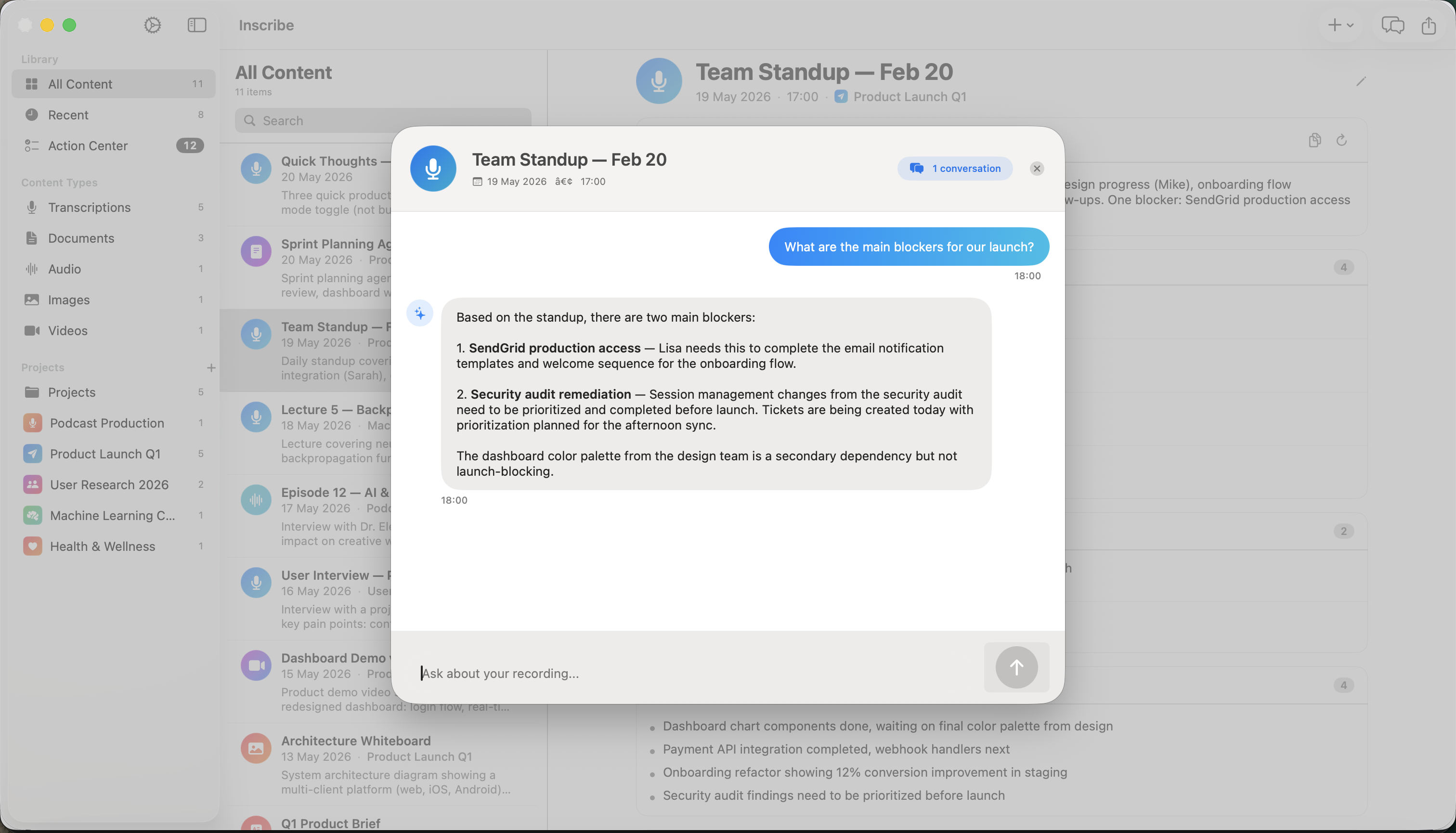 Inscribe Mac Ask Questions conversation
