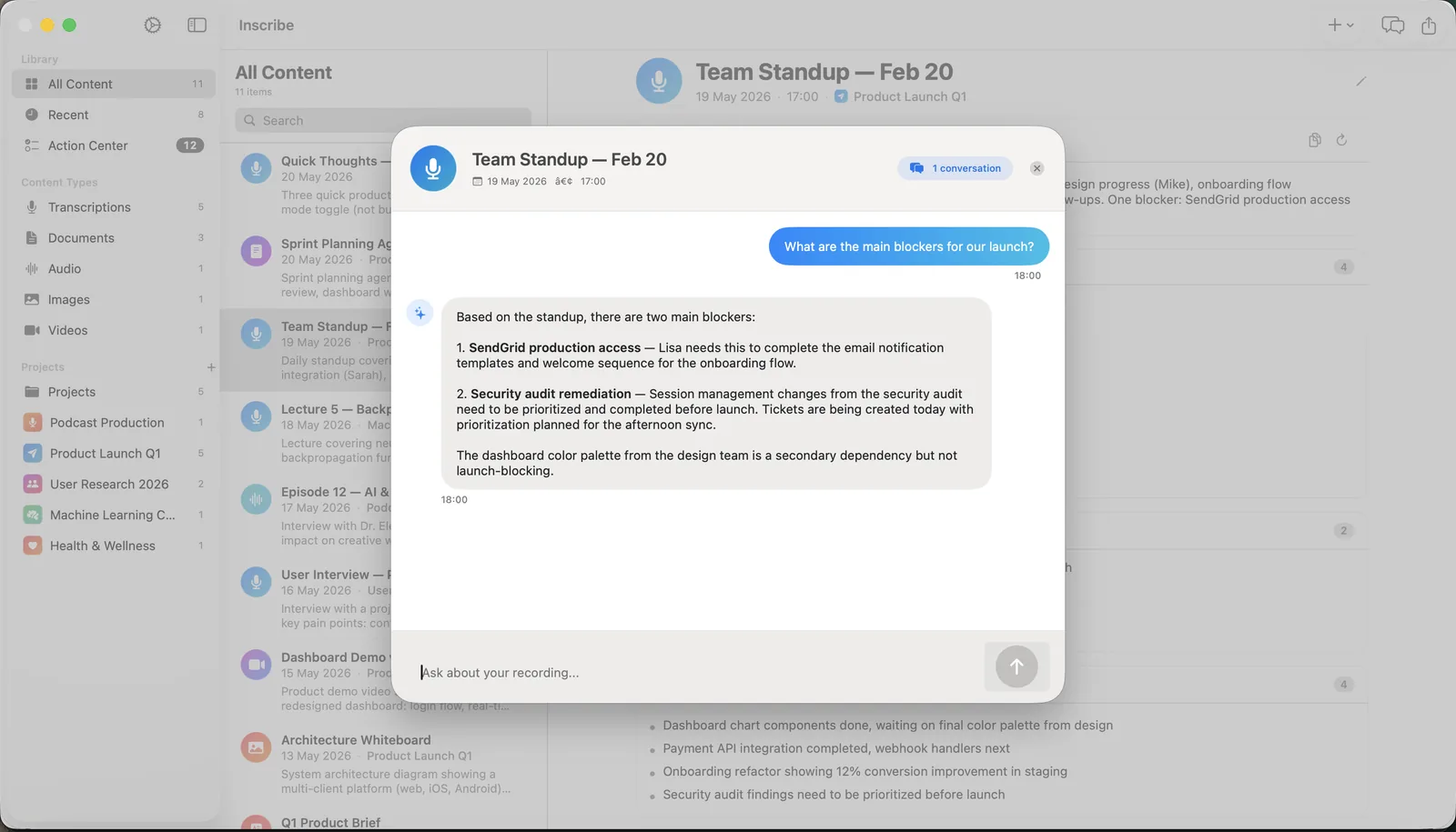 Inscribe Mac Ask Questions conversation